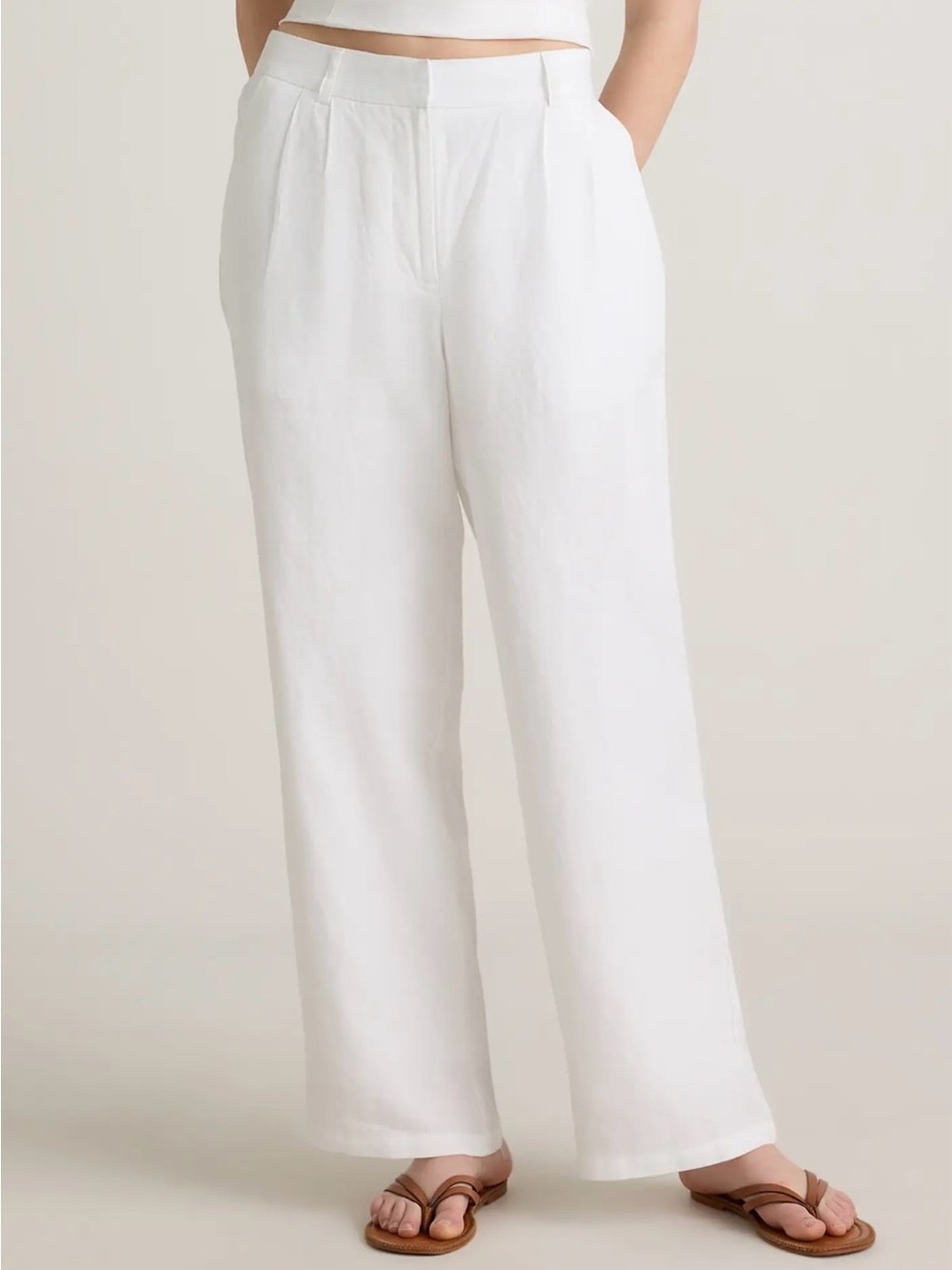Quince Women's 100% European Linen Pleated Trouser Pants White Size 10